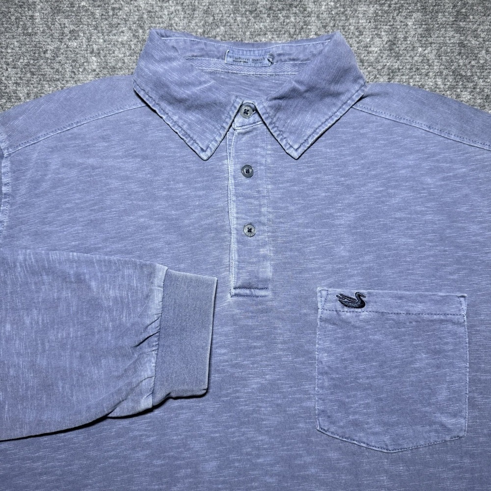 Southern Marsh Long Sleeve Polo Heather Blue Men Medium Casual Duck Logo